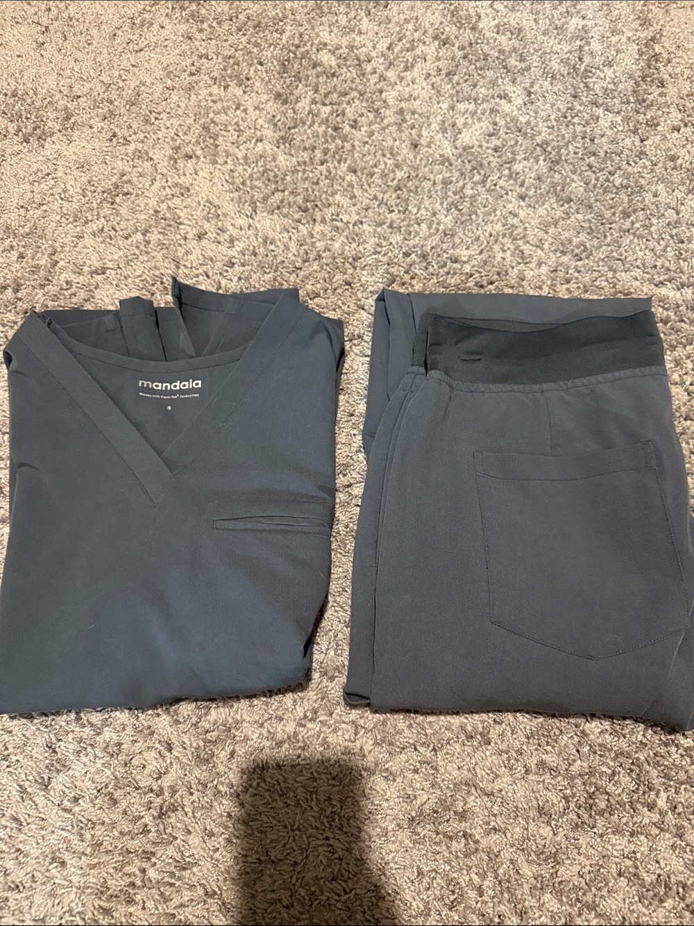 Mandala Dark Gray Scrub Set - Single Pocket Top & High Waisted Joggers